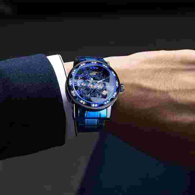 WINNER Luxury Diamond Mens Watch Stainless Steel Skeleton Mechanical Wrist Watch
