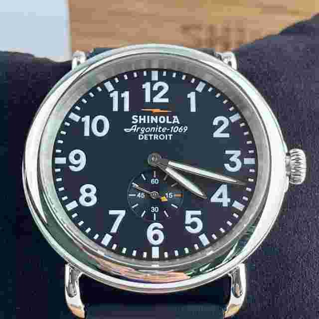 Shinola The Runwell 47mm Black Dial Leather Strap Argonite 1069 Men's Watch