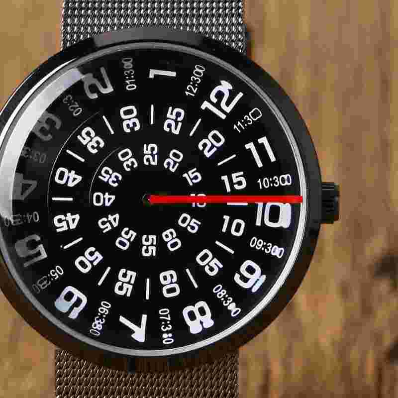 PAIDU Turntable Dial Quartz Sport Wrist Watch Stainless Steel Mesh Band Gifts