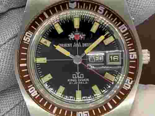 Orient AAA Deluxe King Diver G349-12451 Day Date Vintage SS Automatic Mens Watch