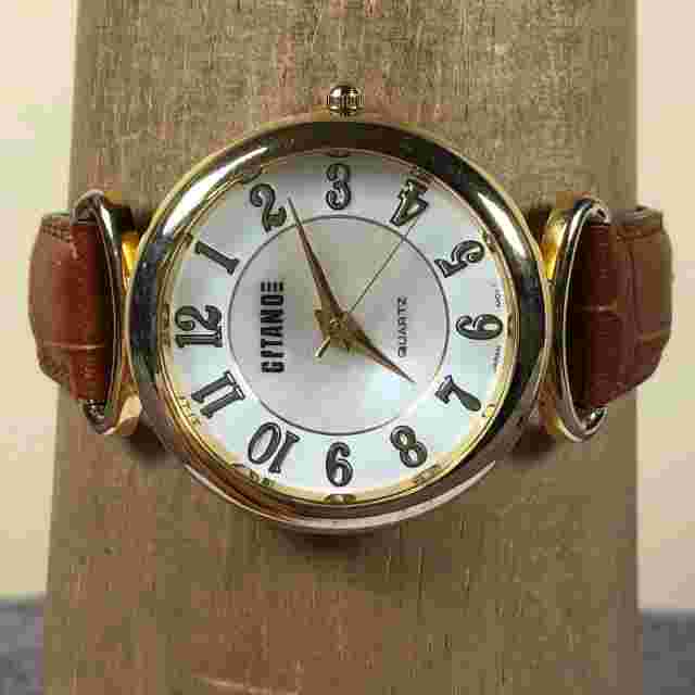 Vintage Gitano Women Casual Tank Brown Leather 38mm Quartz Analog Watch 7 3/4"