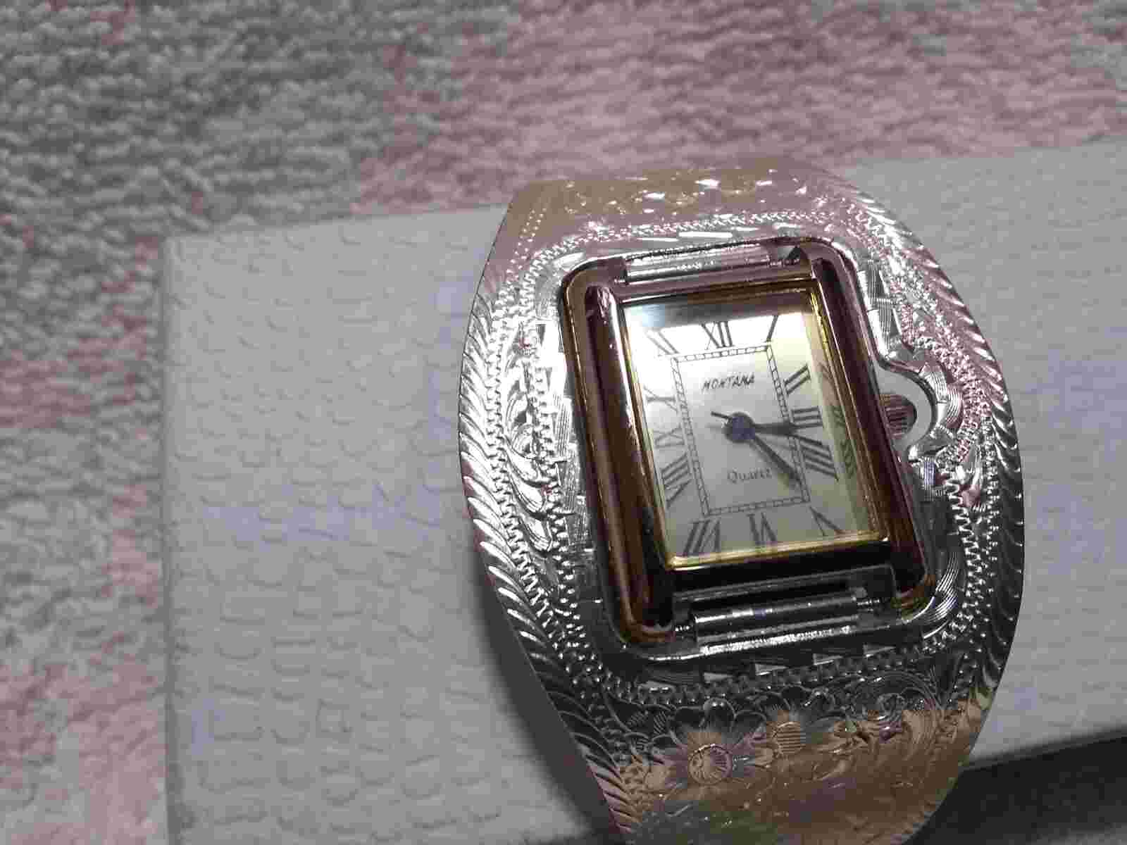 Montana Silversmiths Cuff Watch Silver Flower Filigree New Bat CLR Excellent !!
