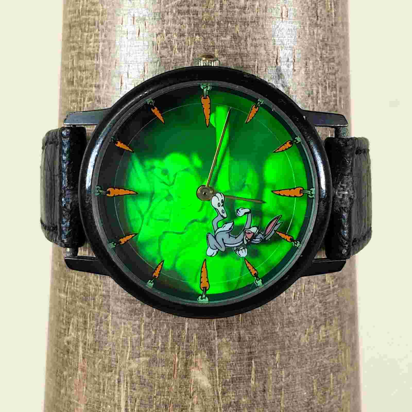 Vintage Fantasma Unisex Looney Tunes Bugs Bunny Leather Quartz Watch 6 1/2"