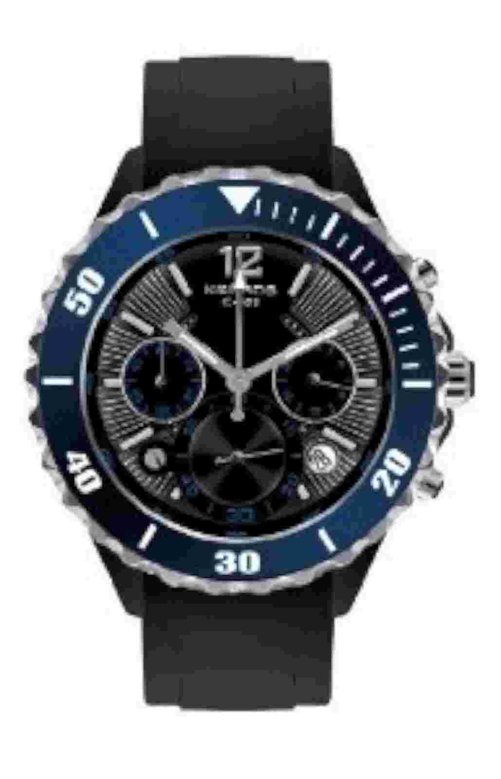 NEW K&BROS 9174-3 C-901 Men's Ceramic Chrono Navy Blue Date Silicone Watch uomo