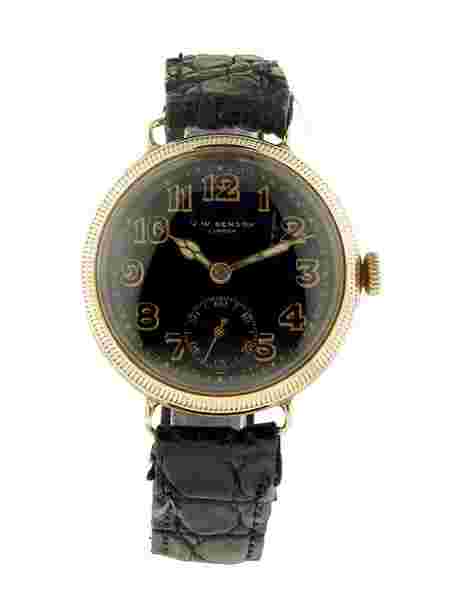 Jw Benson Vintage 9k YG Waterproof Wristwatch w/ Black Enamel Dial