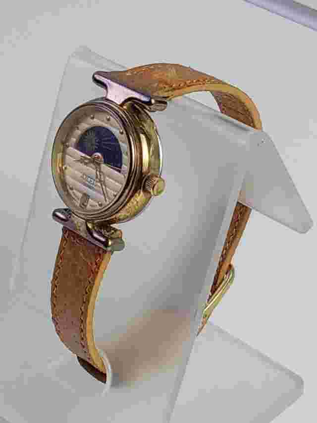 Women's Quartz Axcess Moon Phase Watch 8846 w/ tan leather band - needs battery