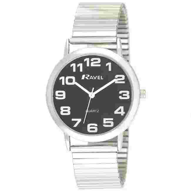 Ravel Gents Stainless Steel Soft Expandable Bracelet Strap Watch 1 YR