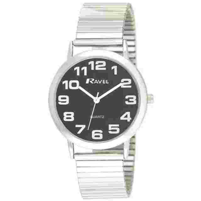 Ravel Gents Stainless Steel Soft Expandable Bracelet Strap Watch 1 YR
