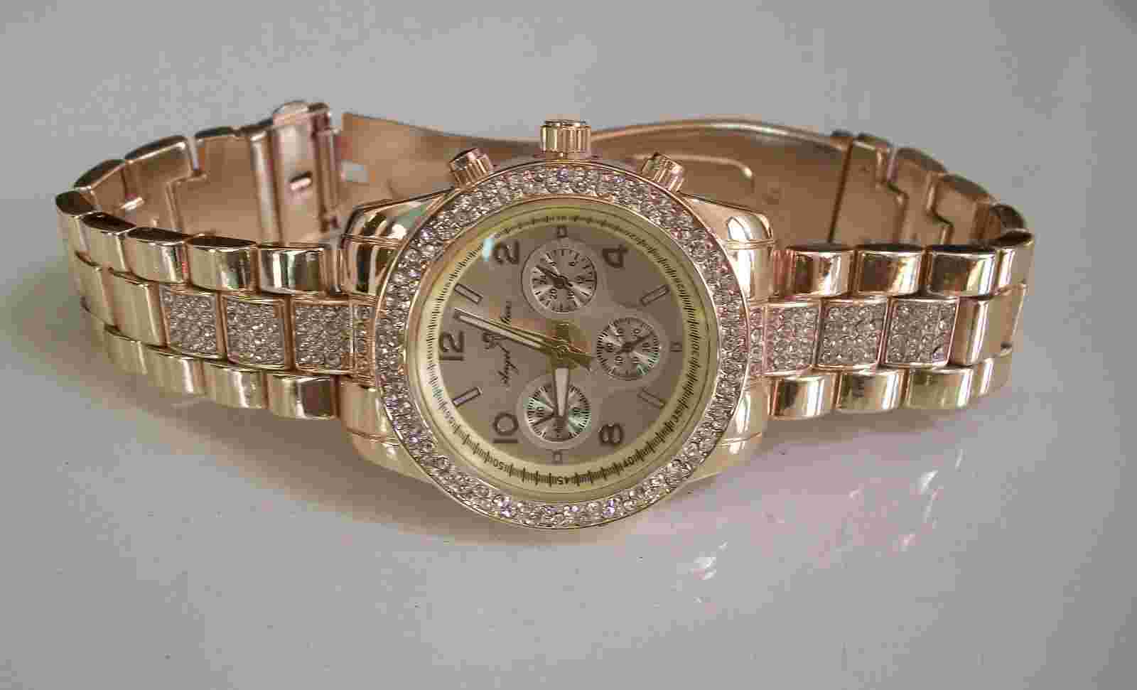Men's Stone Gold Finish ANGEL STAR Fashion Dressy Hip Hop Watch