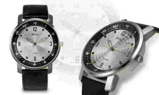 NEW Geneva Platinum Mens Ambition Silver Dial Black Vegan Leather Watch 45mm