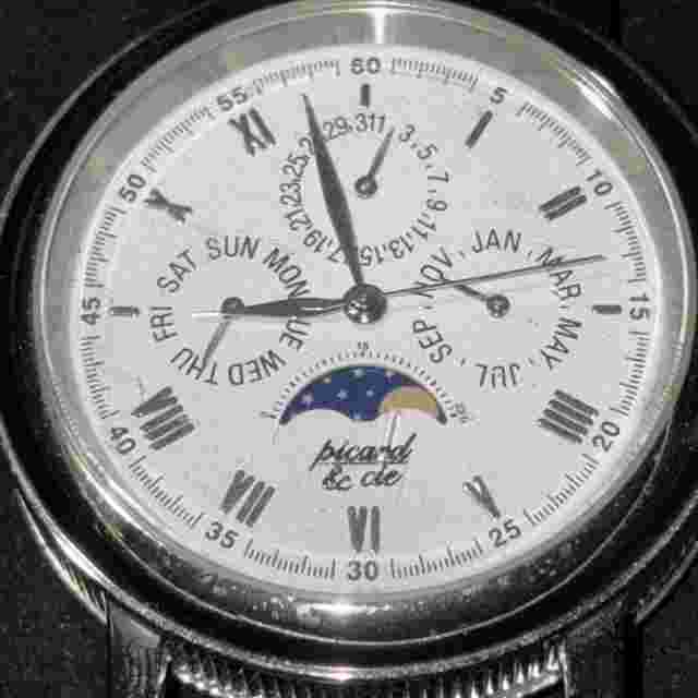 Men’s Picard & Cie Watch - Black Leather -  Analog - Moon Face