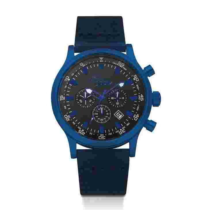 GOOIX Chrono Man Watch HUA-05912 PVD Blue Steel Case Blue Leather Strap Date