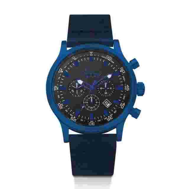 GOOIX Chrono Man Watch HUA-05912 PVD Blue Steel Case Blue Leather Strap Date