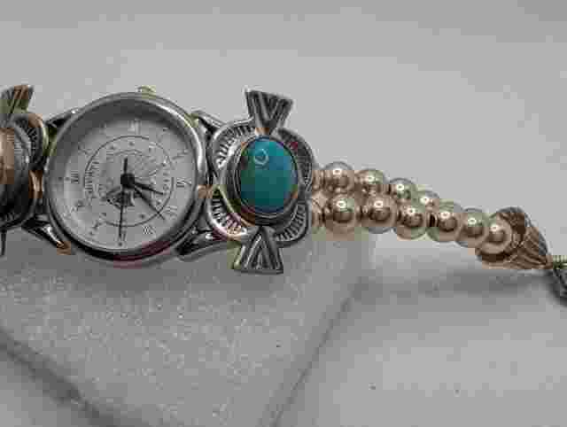 Carolyn Pollack Southwestern Traditions Sterling Turquoise Concho Wings Watch 7"