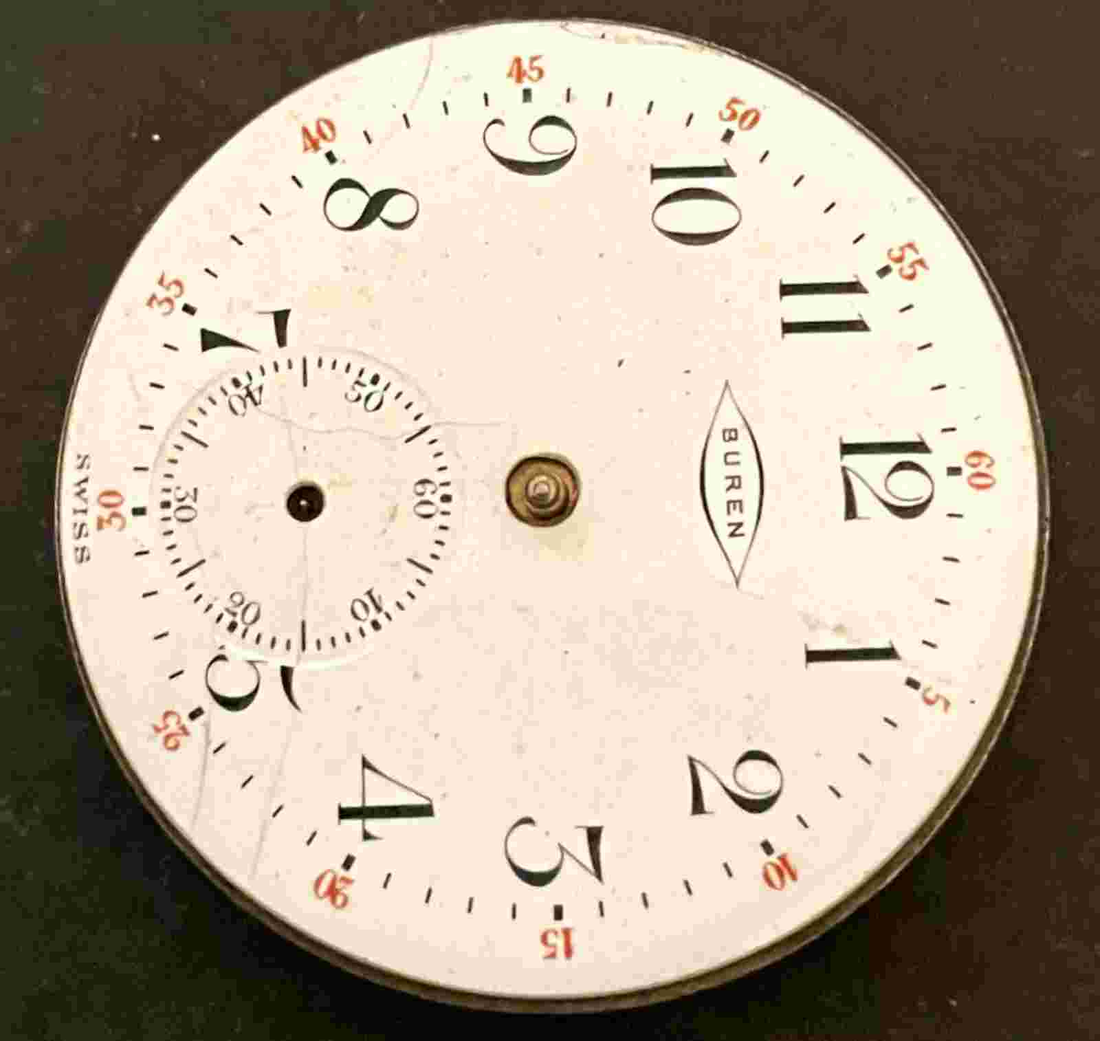 Antique Buren Pocket Watch Movement Parts/Repair 16s 15j Swiss