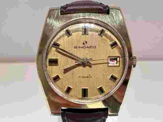 VINTAGE RARE BEAUTIFUL GOLD PLATED SWISS MEN'S MECHANICAL WATCH "SINDACO" 17 J.