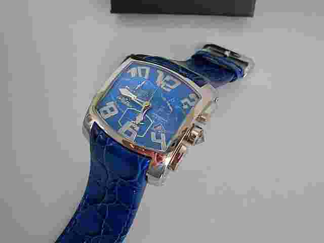 New Chronotech Men's CT.7703M/03 Rectangle Blue Leather Date Watch