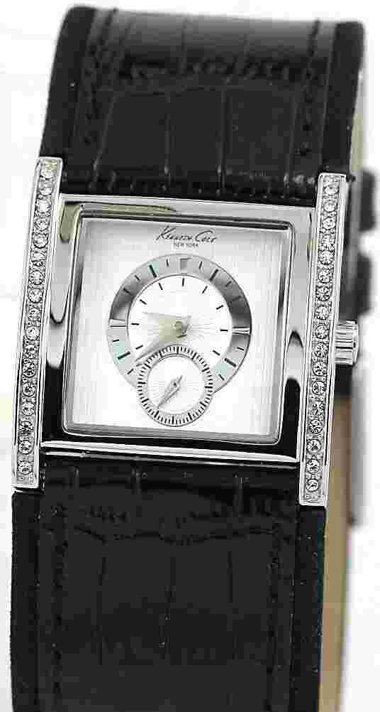 NEW KENNETH COLE NEW YORK KC2470 WOMENS ANALOG SQUARE WHITE WATCH BLACK LEATHER