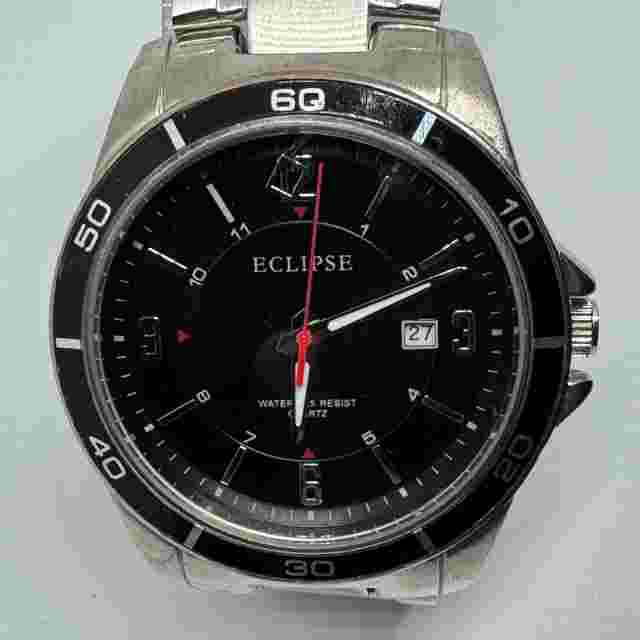 Eclipse Quartz Watch Men Silver Black Japan Movt Date Analog New Battery