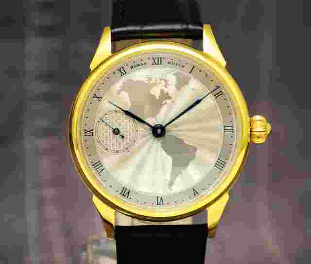Gold wrist watch Vintage America Guilloche Dial Boyfriend Gift Leather Strap BOX