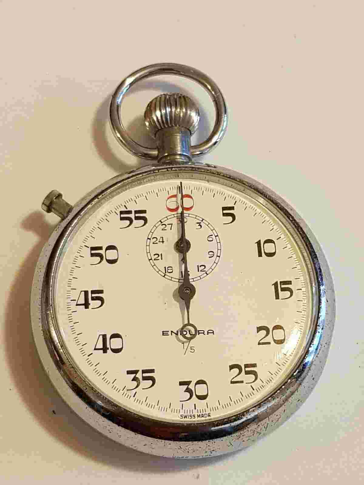 Vintage Endura Hand Wind Pocket Stop Watch  1/5