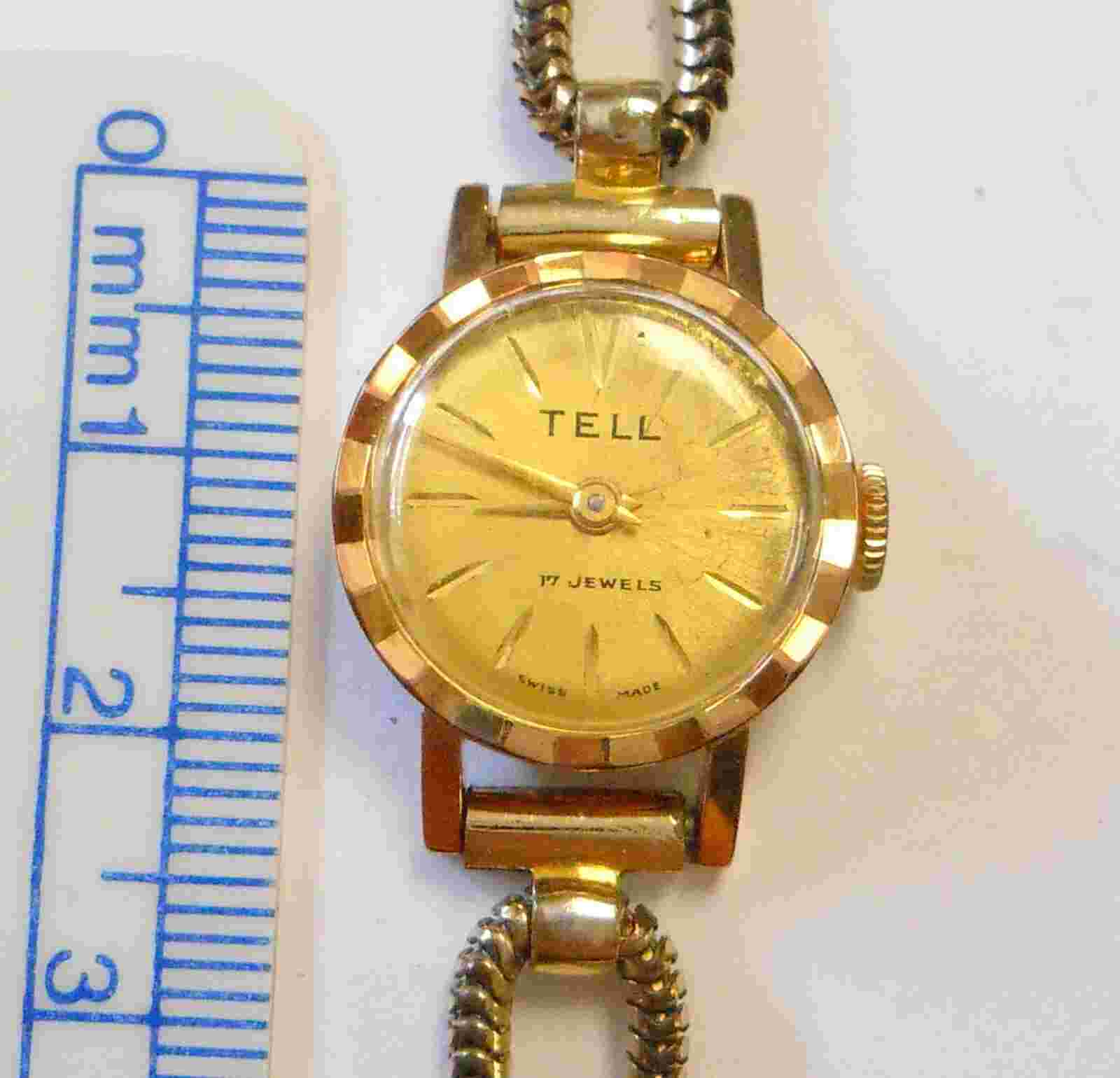 Vintage Circa 1960s Tell Watch Co Gold Plated Ladies Wrist Watch 17 Jewel