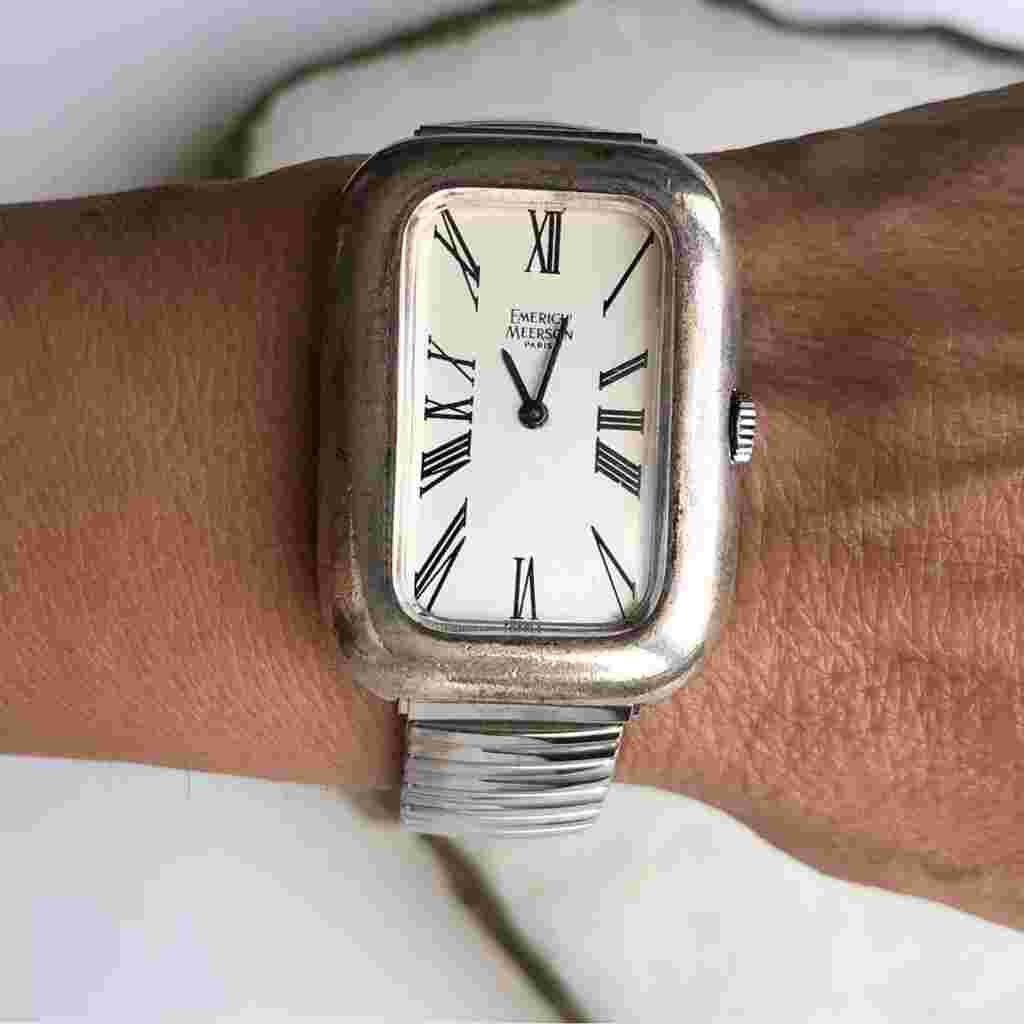 Vintage Emerich Meerson Paris Solid Sterling Silver Tank Rectangle Case Watch