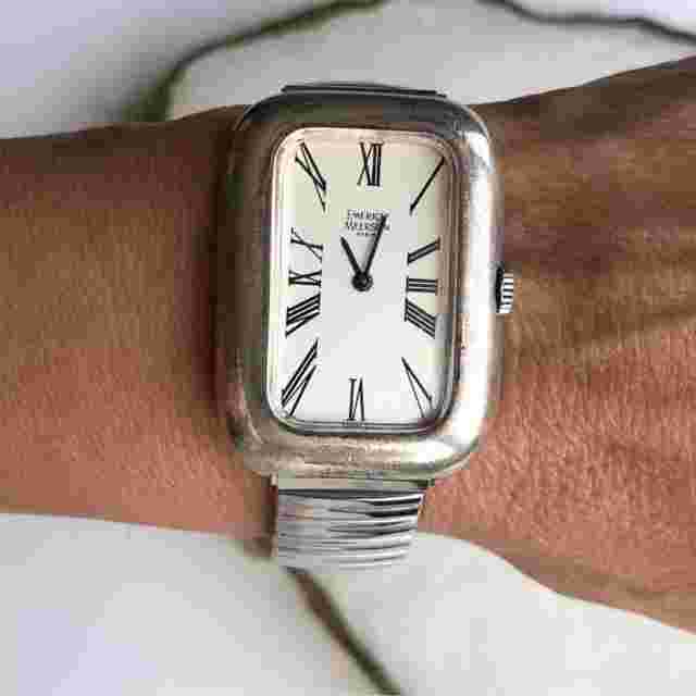 Vintage Emerich Meerson Paris Solid Sterling Silver Tank Rectangle Case Watch