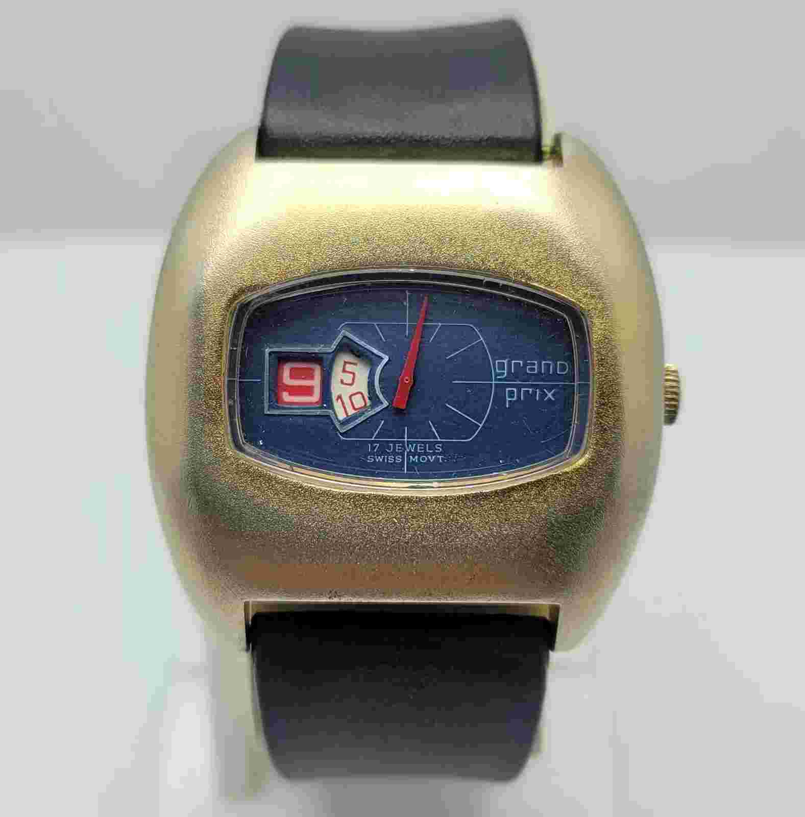 GRAND PRIX JUMP HOUR MANUAL WINDING DIGITAL VINTAGE MEN’S WATCH