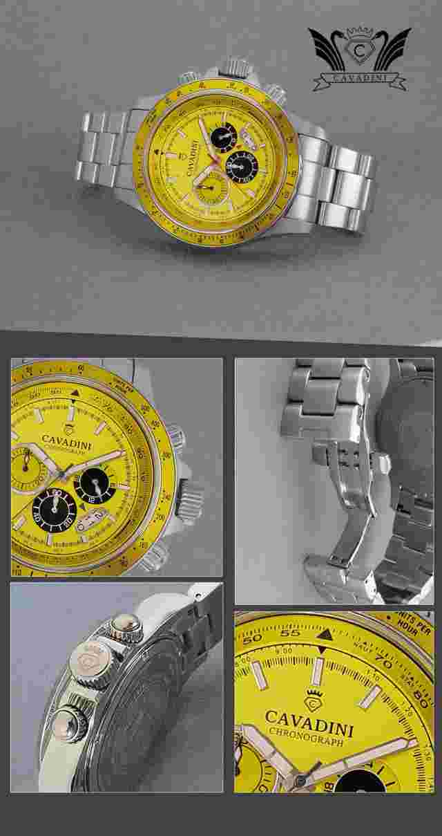 Cavadini Chronograph Sport Model Yellow Solid Steel CV-1261 300 Gram 1 31/32in