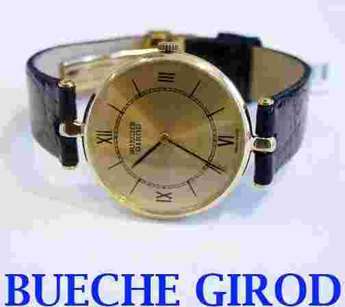 Solid Swiss 18k BUECHE GIROD Unisex Watch w/Crocodile* in EXLNT Condition