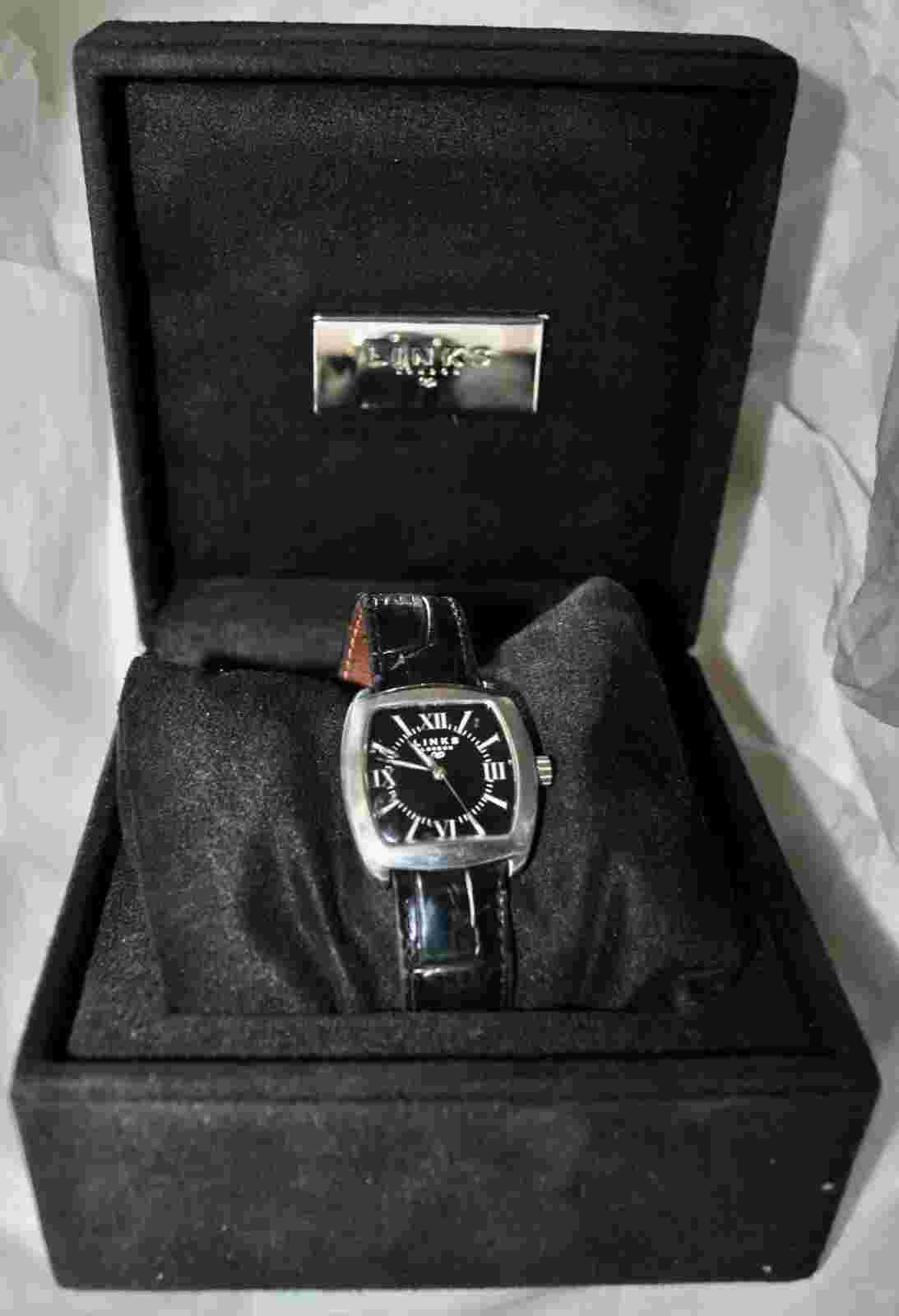 Links of London 2002 Sterling Silver Black Dial Watch in Case Edinburgh Hallmark