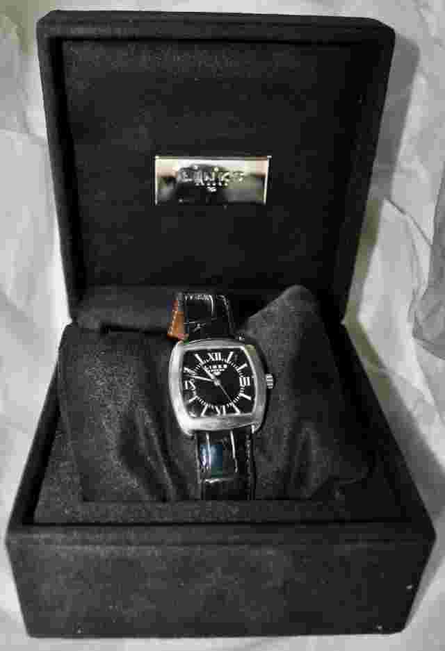 Links of London 2002 Sterling Silver Black Dial Watch in Case Edinburgh Hallmark