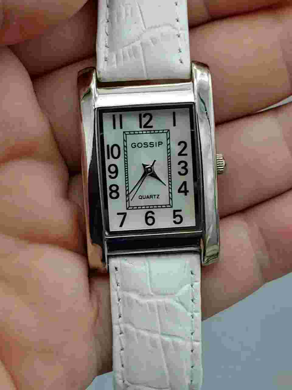 GOSSIP Women's Watch GSP172B MOP Dial Leather Quartz White 26mm New Battery