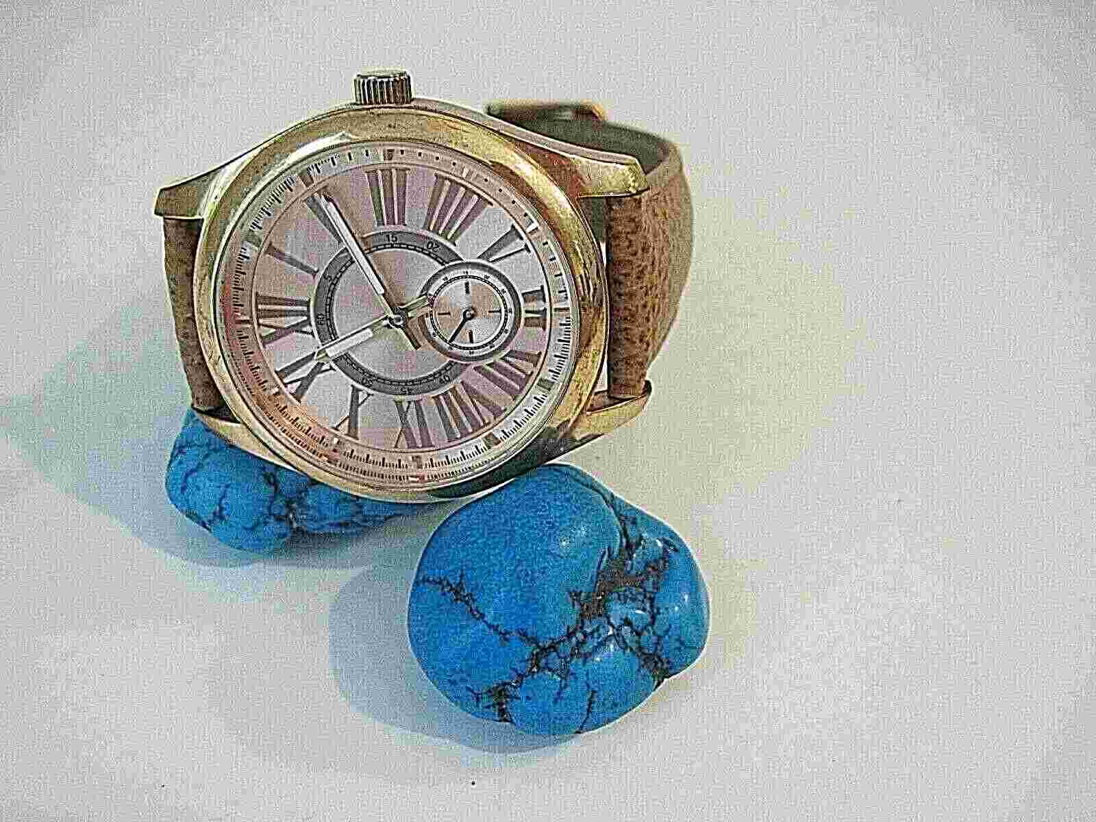 BRONZO ITALIA ROSETONE CROWN TAN LEATHER STRAP BOYFRIEND 9-1/2" WATCH QVC $129