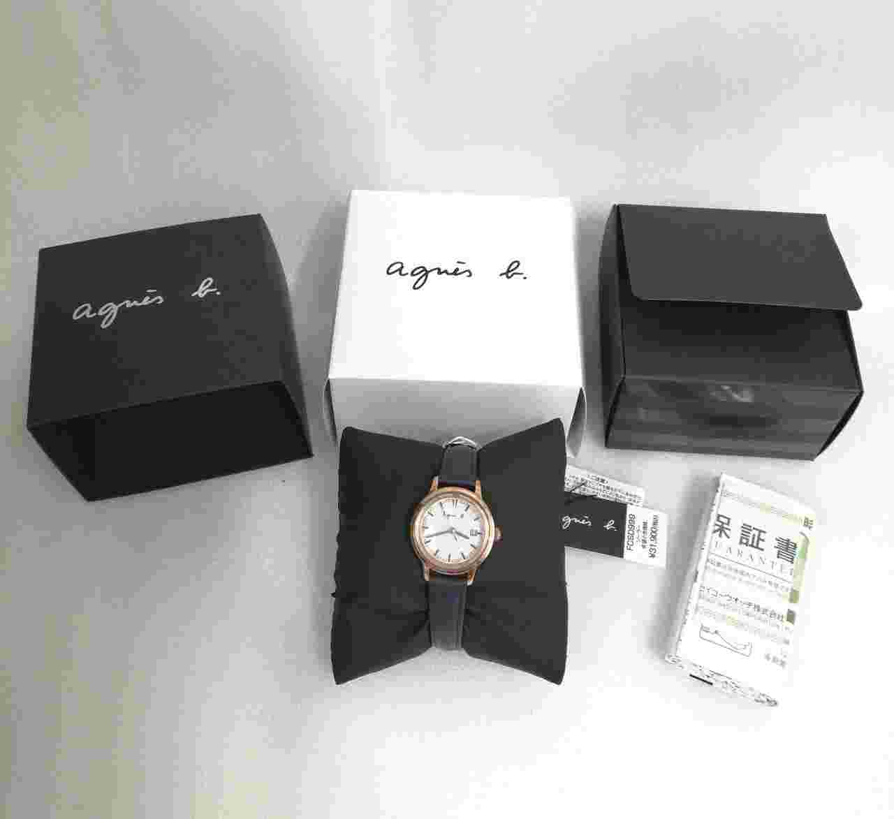 Agnes b V137-KLS0 Solar Quartz Analog Stainless Leather Women's Watch Preowned