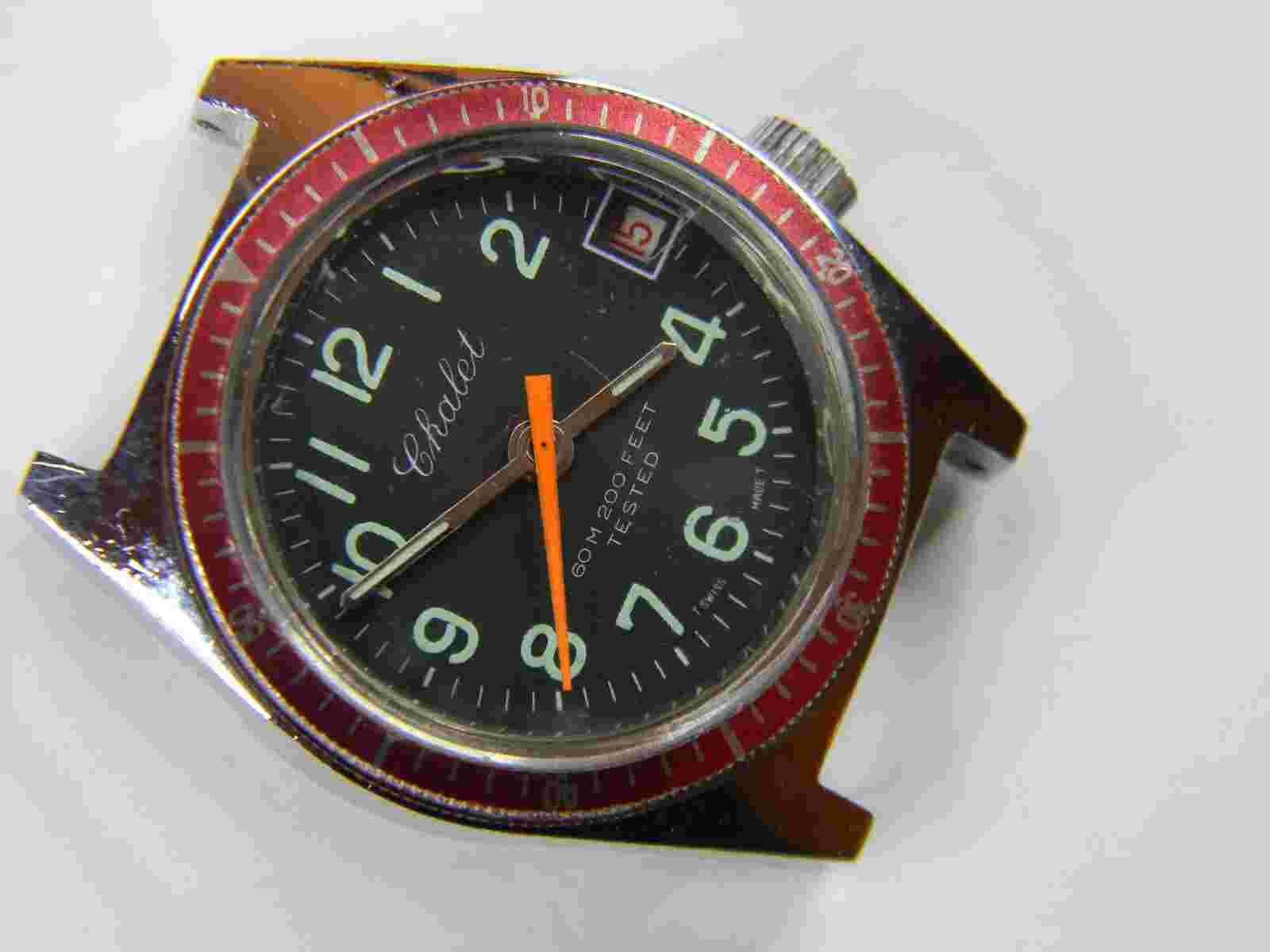 STUNNING VINTAGE SWISS CHALET CAL 8800 60M 200FT DIVER WATCH - FINE CASE -REPAIR