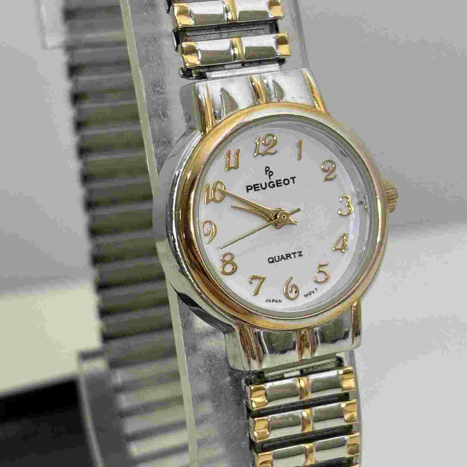 Vintage NOS Peugeot 412 Gold Tone stainless Steel Back Quartz Watch 23mm Ladies