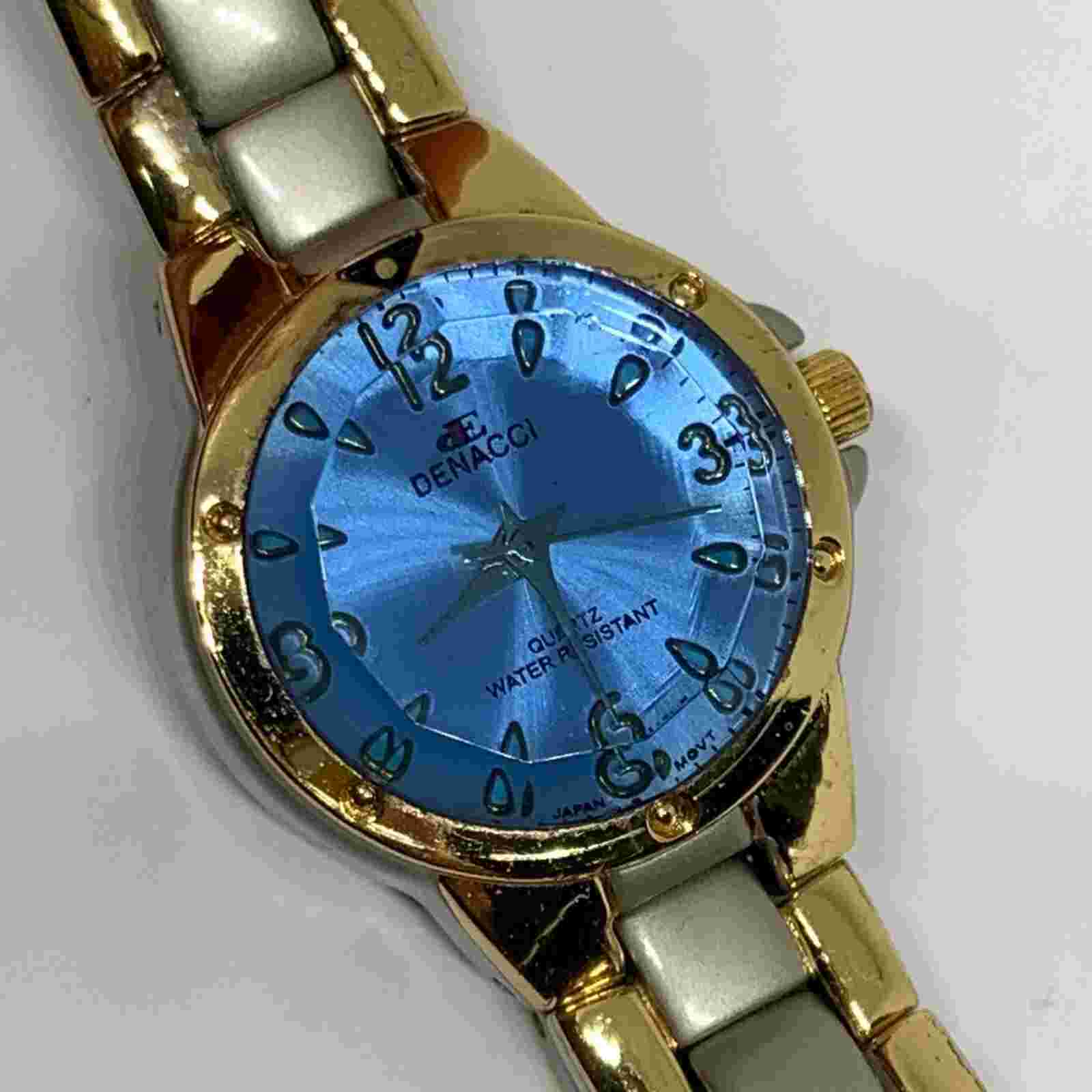 Denacci silver gold tone women’s wrist watch 24mm case blue face Quartz running