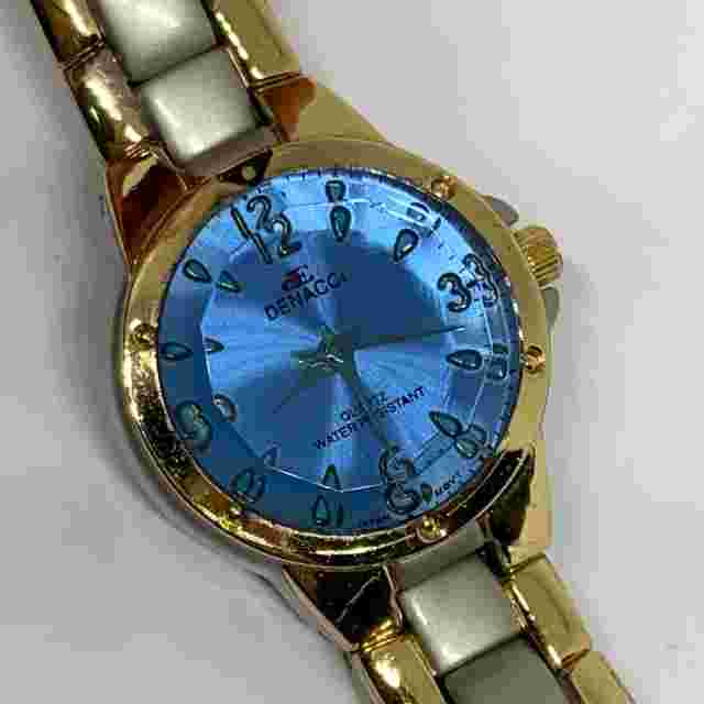 Denacci silver gold tone women’s wrist watch 24mm case blue face Quartz running