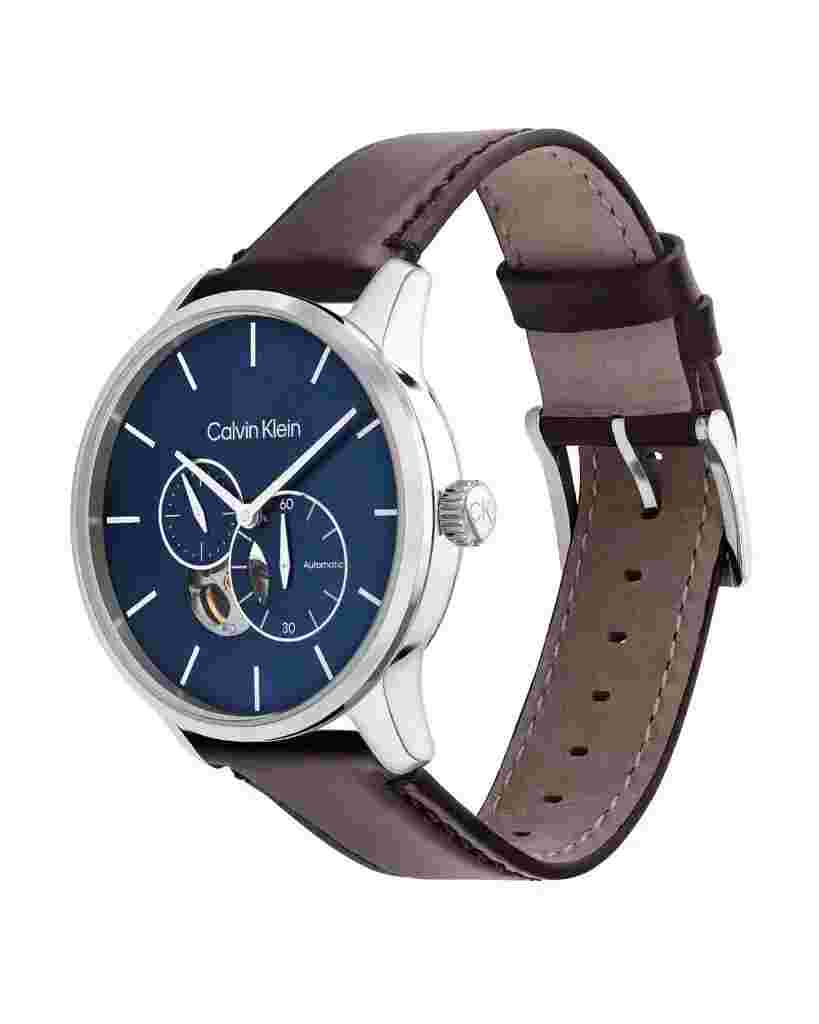 Automatic Mens Wristwatch CK CALVIN KLEIN TIMELESS 25200075 Leather Brown Blue