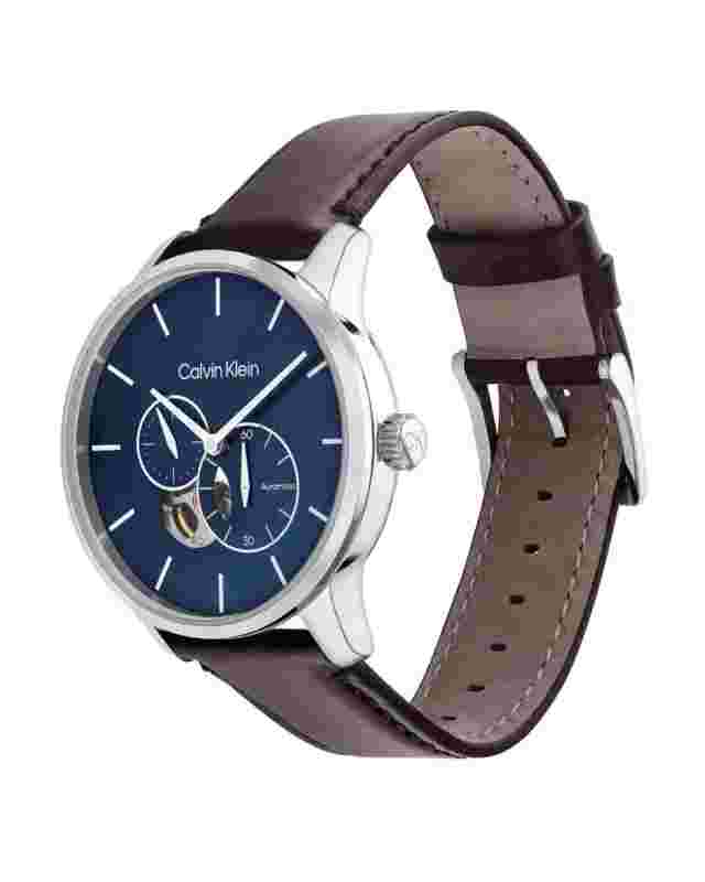 Automatic Mens Wristwatch CK CALVIN KLEIN TIMELESS 25200075 Leather Brown Blue