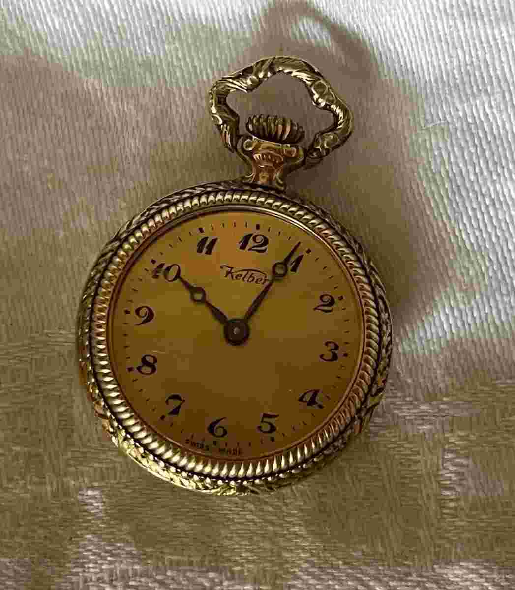 Vintage Kelbert Swiss Pocket Watch Gold Tone - Floral Back