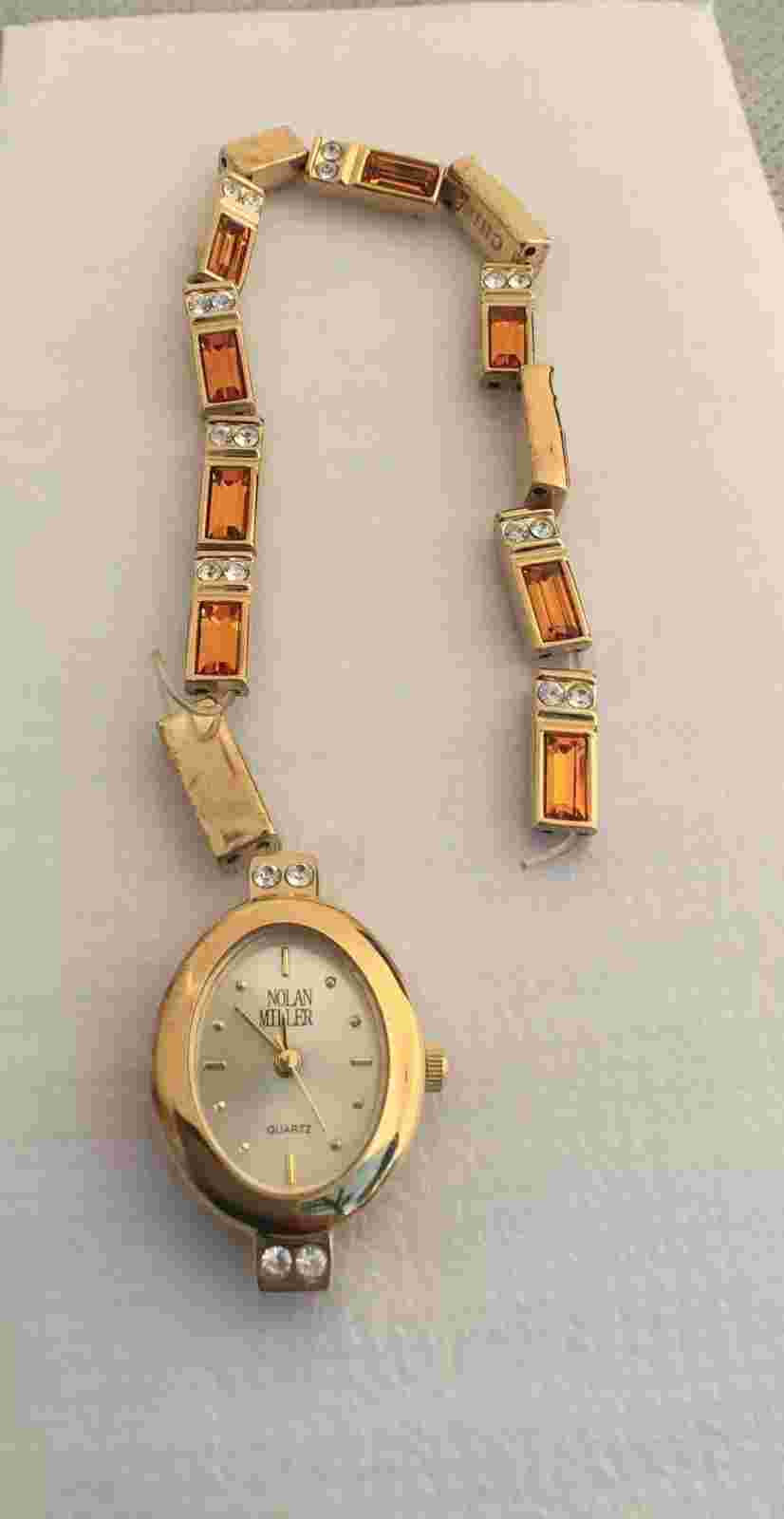 Vtg Noland Miller Baguette Tennis Bracelet Watch *Band Needs Repair NO BATTERY*