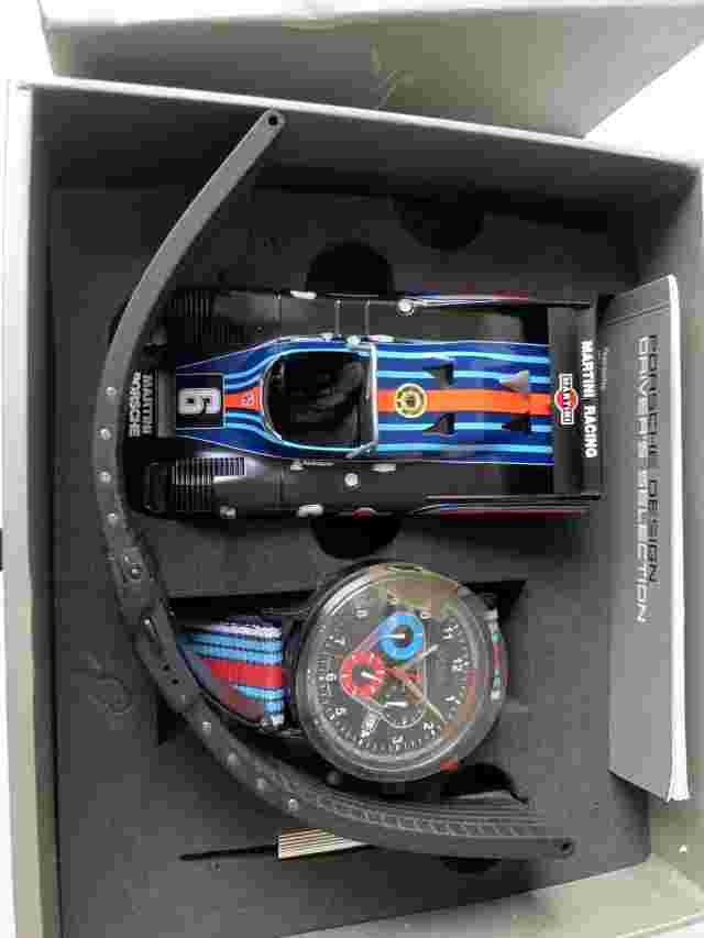 Porsche 936 Watch - Chronograph Martini + Model Car Black Widow Limited
