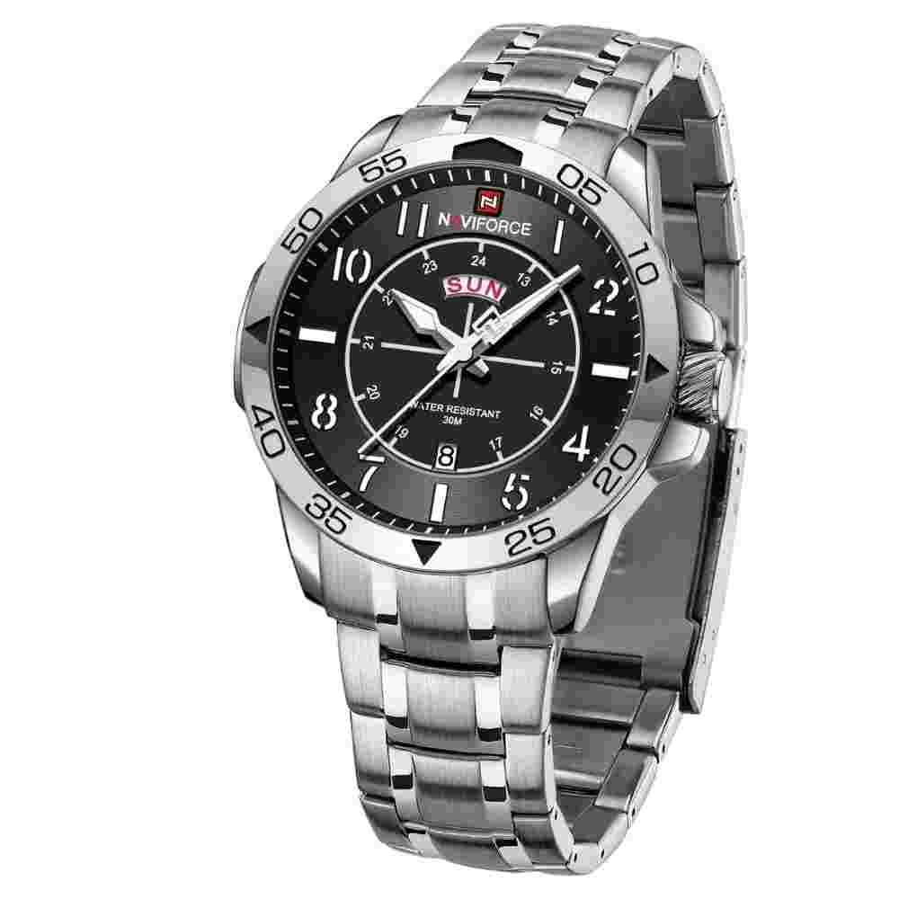Naviforce Black Dial Silver Stainless Steel Strap Men Watch NF9204S S/B/S
