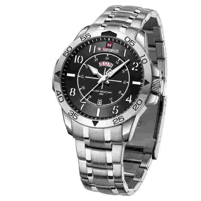 Naviforce Black Dial Silver Stainless Steel Strap Men Watch NF9204S S/B/S