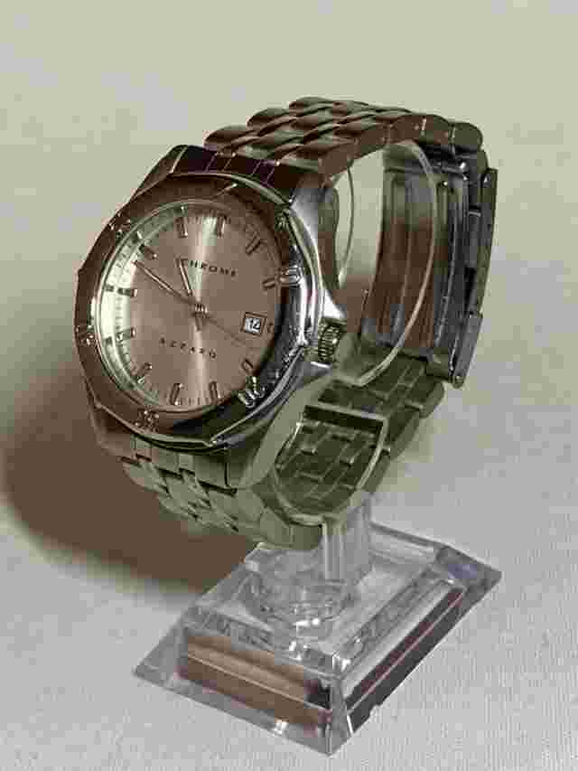 Chrome By Azzaro Men's Silver Tone Watch With Date Indicator Untested