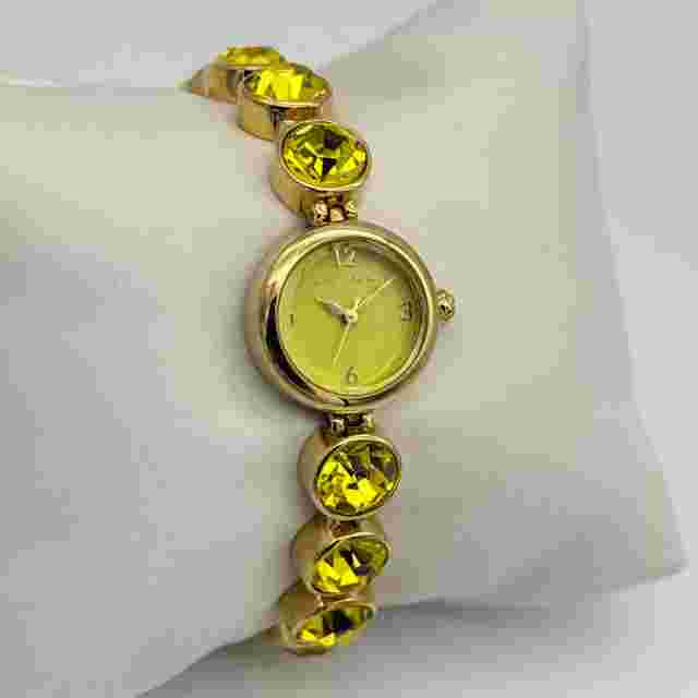 Women's BETSEY JOHNSON Gold Tone Green Crystal Accent Bracelet Watch 20mm BJ4140