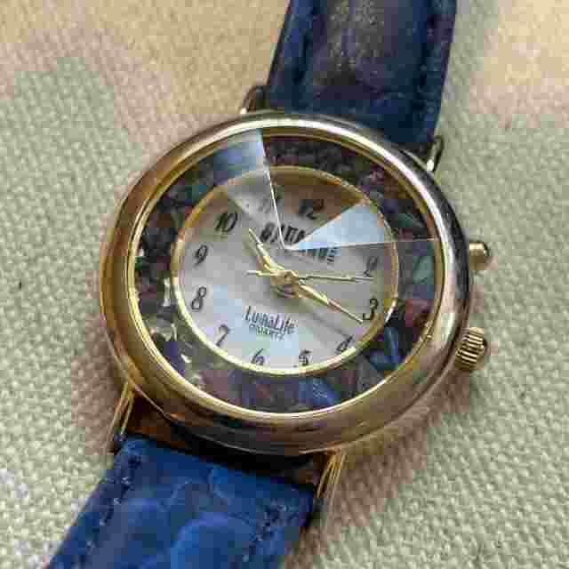 Gitano Lunalite Watch Women Crystal Chip Gold Tone Leather Blue Band New Battery